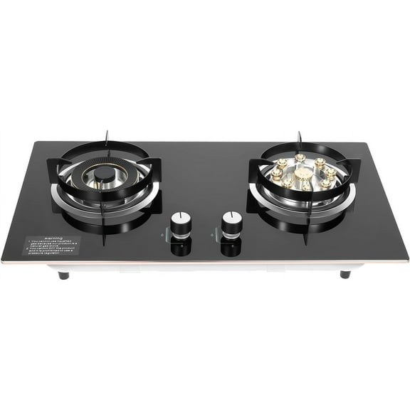 Natural Gas Cooktop, 2 Burner Natural Stove Gas Cooktop Tempered Glass Built-In Gas Stove Auto Ignition Gas Stove for Camping, Small Apartment, Outdoor Kitchen