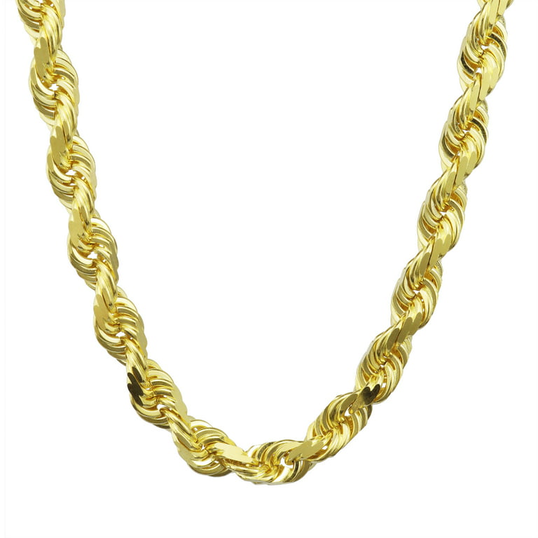 Men's 14K Yellow Gold Solid 8mm Diamond Cut Rope Chain Necklace, 24 inch- 30 inch, Size: 26