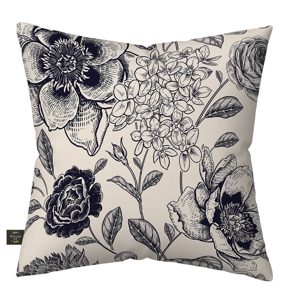 Briarwood Lane Everday Indoor/Outdoor Pillow 17x17 Woodcut Floral For Everday Pillow