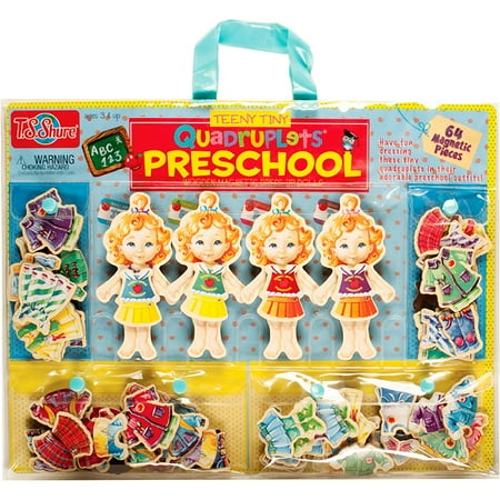 T.S. Shure Teeny Tiny Quadruplets Preschool Wooden Magnetic Dress-Up Dolls