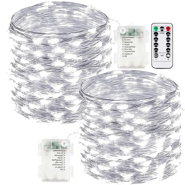 Fairy Lights EXF, funciona con pilas, 66 m, 200 LED, paquete de 2, color blanco frío