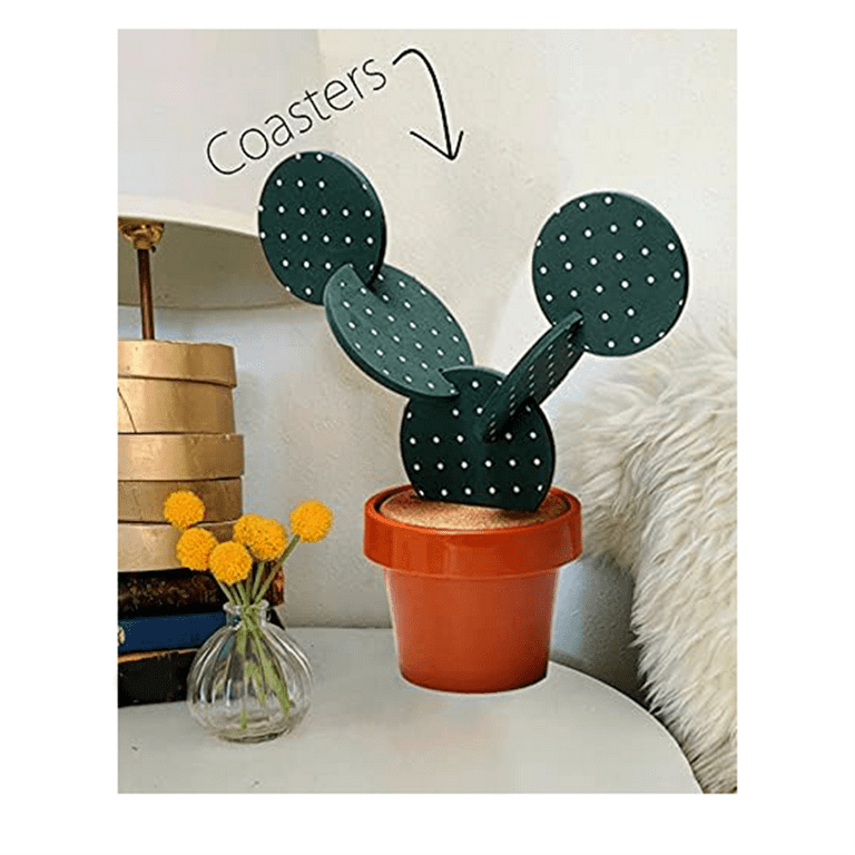 Cactus Coasters Set for Drinks of 6 Pieces,Funny Coasters Cactus Gift with  Flowerpot Holder for Home Green EVA