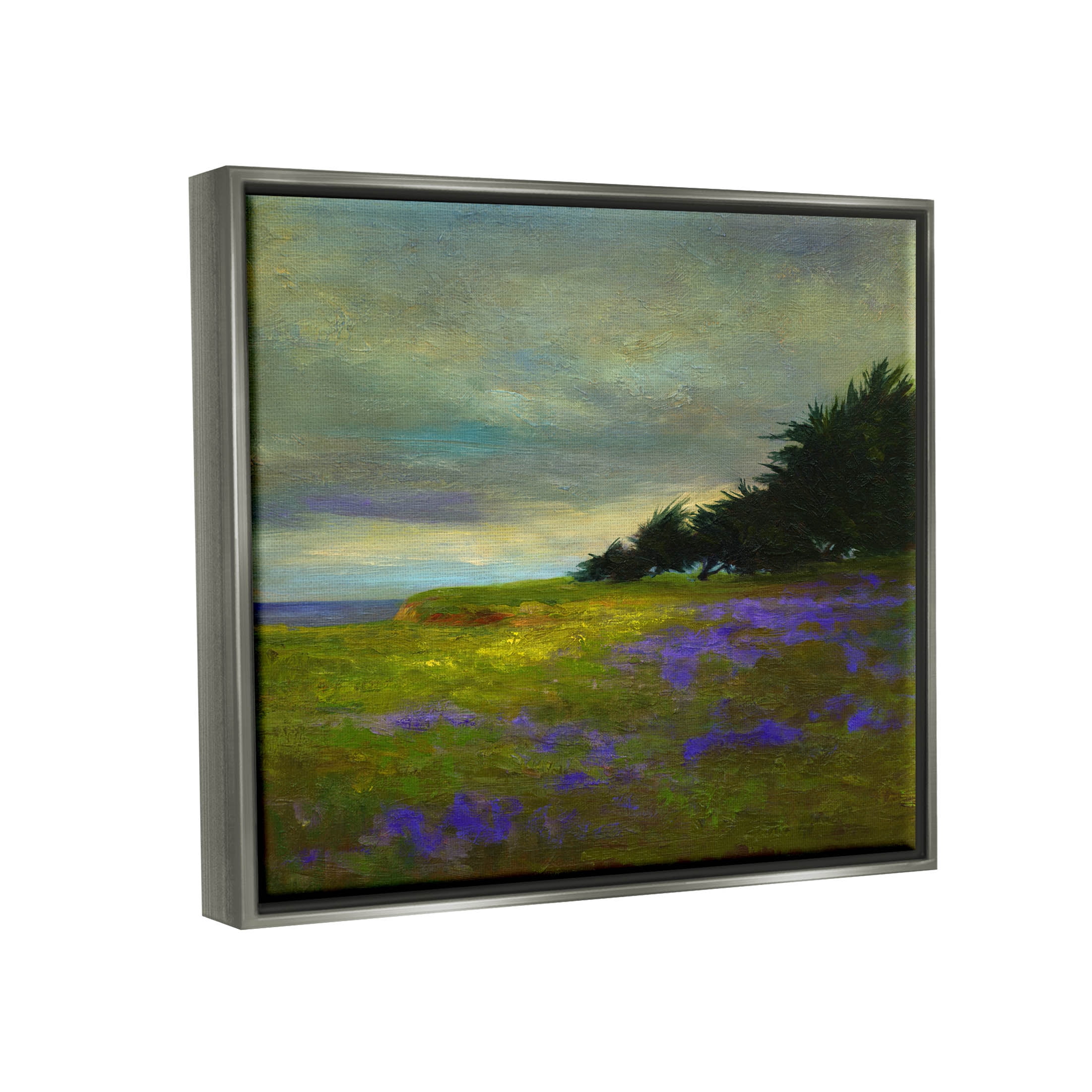 Stupell Industries Seaside Purple Meadow Flowers Painting Luster Gray Floating Framed Canvas Print Wall Art, Design by Sheila Finch