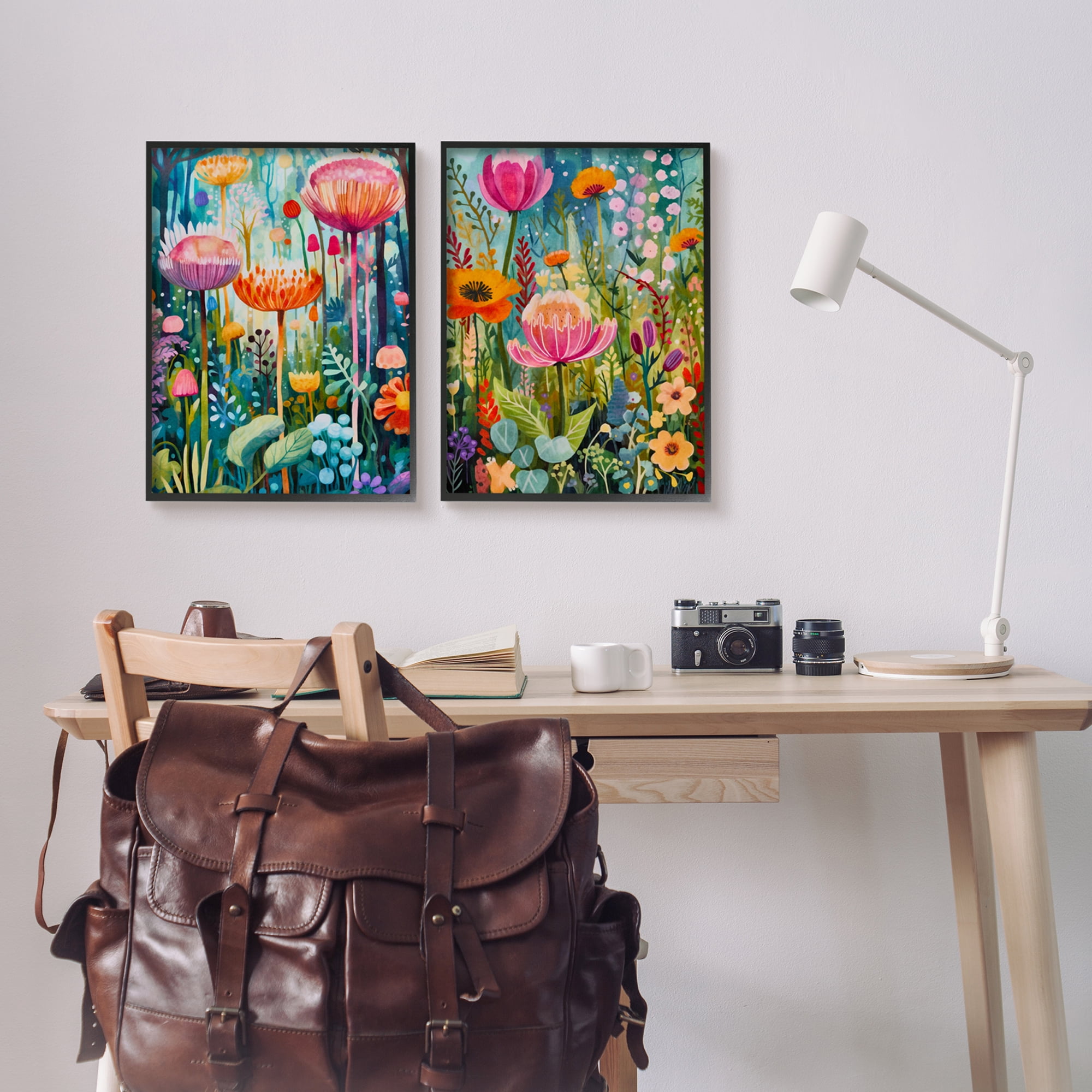 Stupell Industries Whimsical Gardens Landscape Botanical & Floral Painting Black Framed Art Print Wall Art, 16 x 20, Set of 2