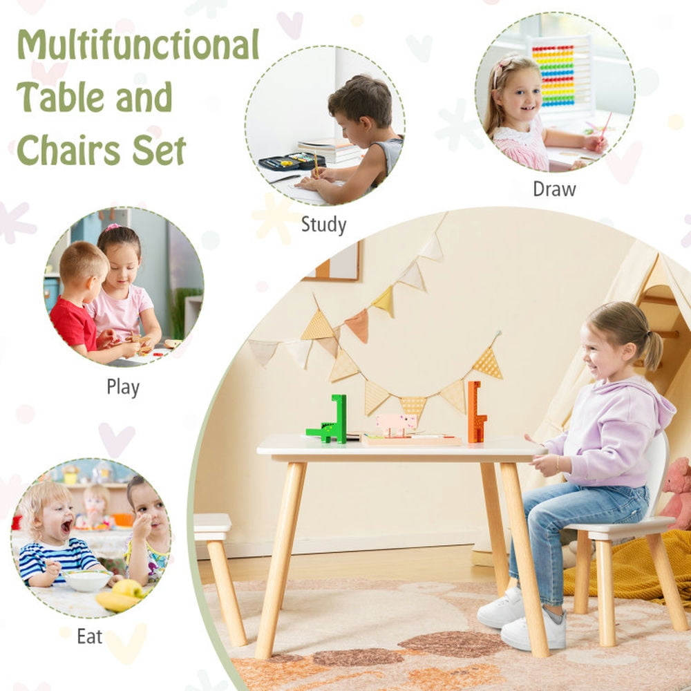 Canddidliike 3 Pieces Kids Table and Chairs Set for Arts Crafts Snack Time-White, Kids Table for Arts & Crafts, Snack Time, Homeschooling, Homework