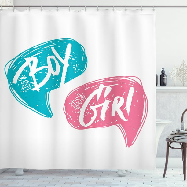 Gender Reveal Decorations Shower Curtain Hand Drawn Sketch Boy And Girl Letters Toddler Baby Fabric Bathroom Set With Hooks 69w X 70l Inches Teal Pink White By Ambesonne Com Baby Shower Fabric Bathroom, Toddler Girl Shower Curtain