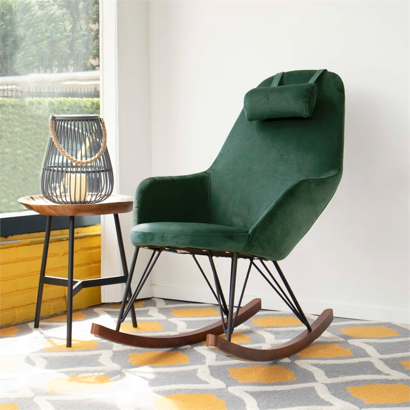 MidCentury Modern Jayce Green Velvet Rocking Chair