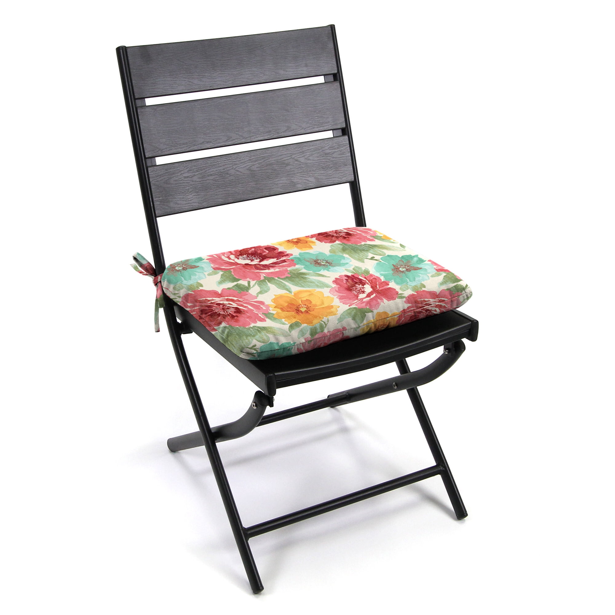 Jordan Manufacturing 15.5" x 17" Muree Beach Multicolor Floral Rectangular Outdoor Chair Pad Seat Cushion with Ties (2 Pack)