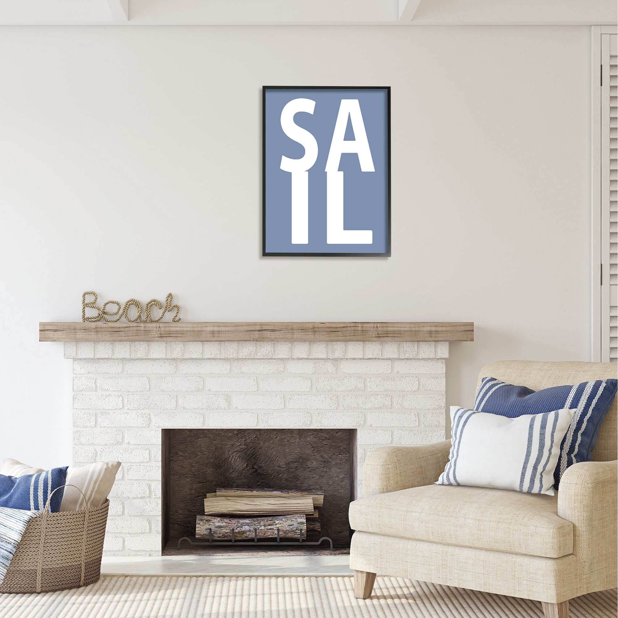 Stupell Industries Nautical Sail Text Nature Painting Black Framed Art Print Wall Art, 24 x 30