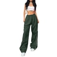 thumbnail image 2 of Womens Parachute Pants Y2k Baggy Wide Leg Track Pants Elastic Waist Jogger Sweatpants Hiking Pants Trousers Army Green XL, 2 of 5