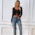thumbnail image 6 of Women's Button Front Long Sleeve Knit Cropped Cardigan Shrug Sweaters, Sexy Knit Slim Crop Casual Blouse Ribbed Tops for Lady-Medium, 6 of 6