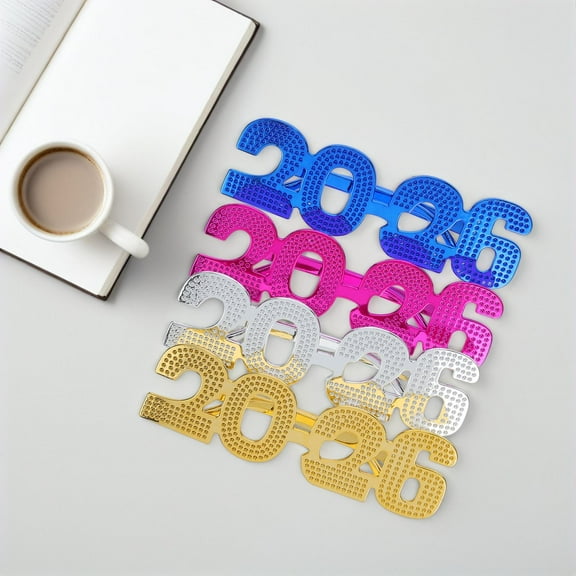 HOOWIFFY 4Pcs 2026 New Year Glasses Assorted Color Glitter Eyewear for Graduation Party Decorations