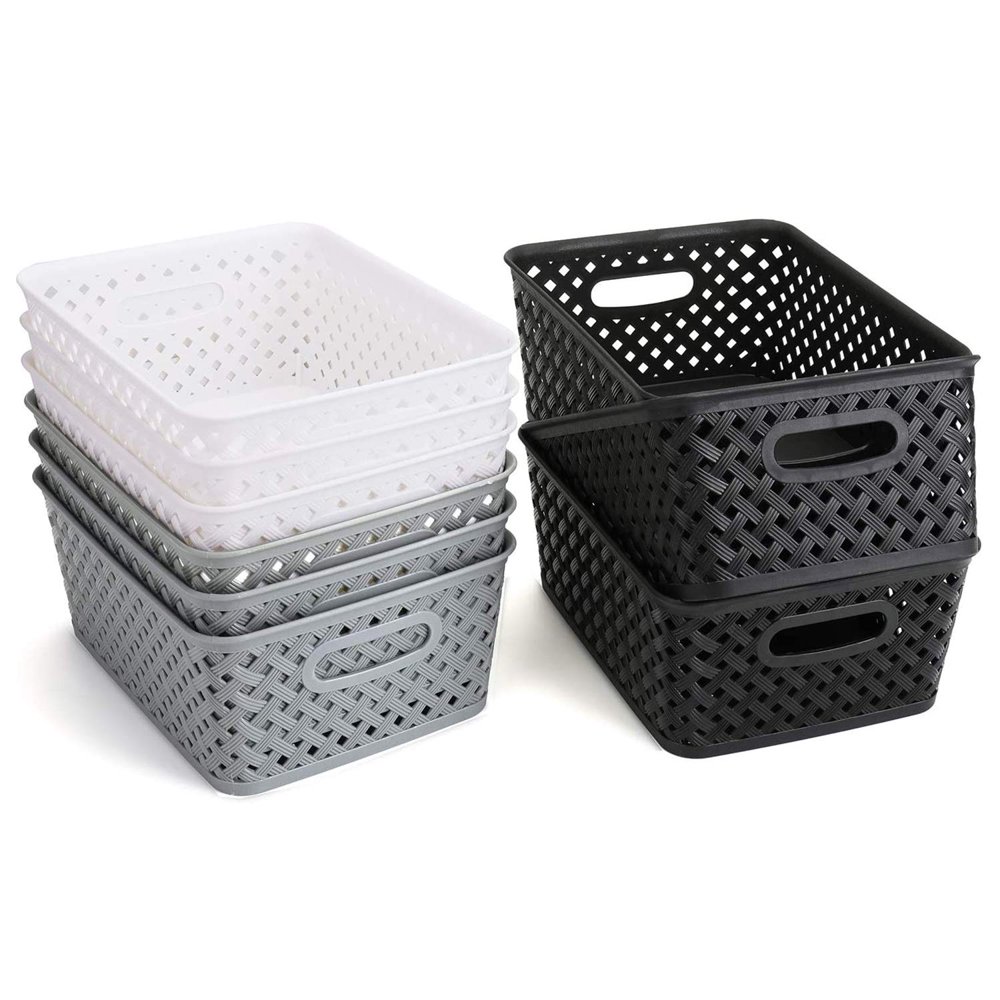 Bekith 9 Pack Plastic Storage Basket, Organizer Tote Bin for Closet
