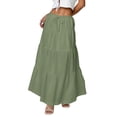 thumbnail image 5 of Maxi Skirts for Women Ruffle Pleated Tiered Smock High Waisted Drawstring Flowy Skirt Green XL, 5 of 6
