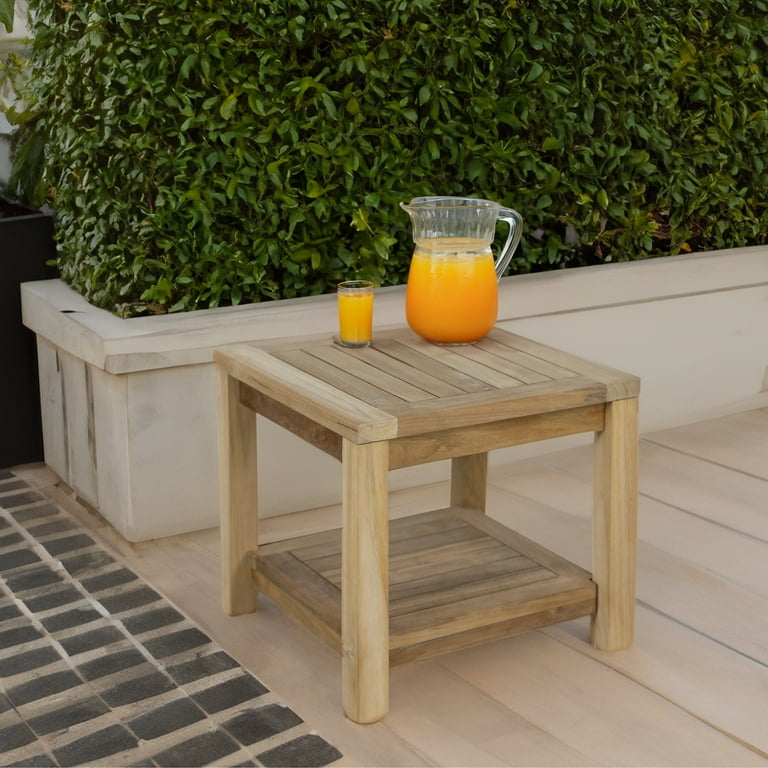 RRI Goods Square Side Table with storage shelf, Teak Wood Patio