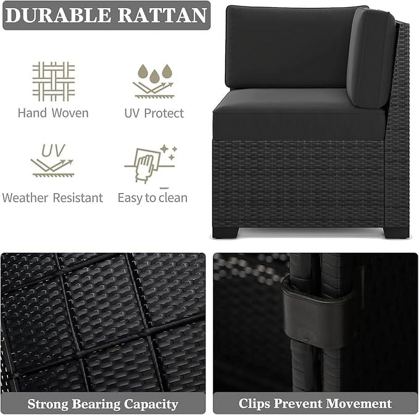 LayinSun 15 Piece Patio Furniture Set with Fire Pit Table, Outdoor Conversation Sets Wicker Rattan Sectional Sofa with Coffee Table