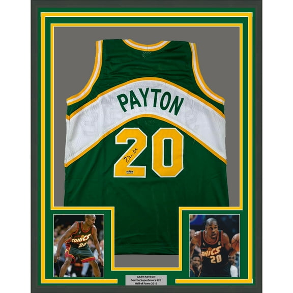 Framed Facsimile Autographed Gary Payton 35x39 Seattle Rookie Green Reprint Laser Auto Basketball Jersey