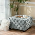 thumbnail image 6 of Thaurin Modern Glam Button Tufted Velvet Ottoman, Ligt Gray and Dark Brown, 6 of 8