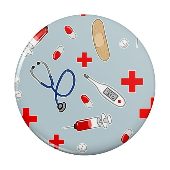 Nurse Doctor Pattern Healthcare Stethoscope Thermometer Kitchen Refrigerator Locker Button Magnet