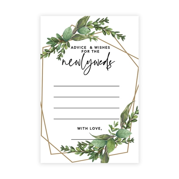 Koyal Wholesale Geometric Copper and Greenery Wedding Advice & Well Wishes Guest Book Cards for Bride and Groom, 56 Pack
