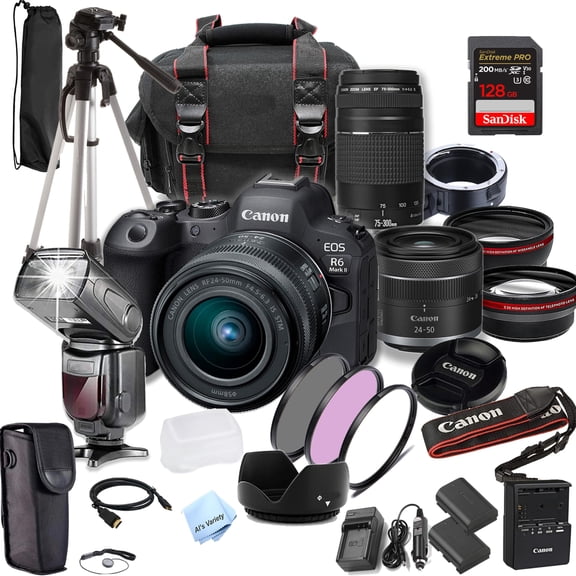 Canon EOS R6 Mark II Camera Bundle with 24-50mm 75-300mm 128GB Extreme Speed Card and More (Extreme Pro-Bundle) (International Version)
