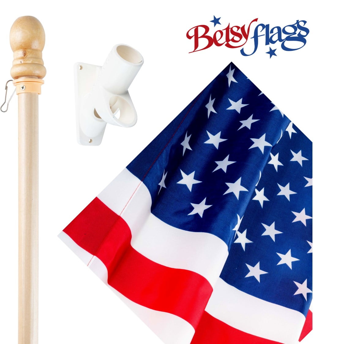 Betsy Flags, American Flag Kit, Poly-Cotton, 2.5'x4', Sleeved Flag, 5 ...