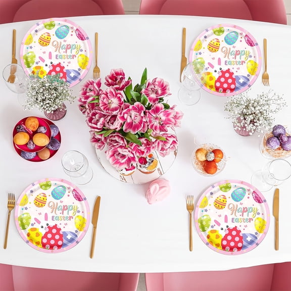 GFHFHITJ 16 Pcs Easter Paper Plates, Easter Dinnerware Sets with Easter Eggs Bunny for Spring Holiday Easter Party Supplies Disposable Platters Set