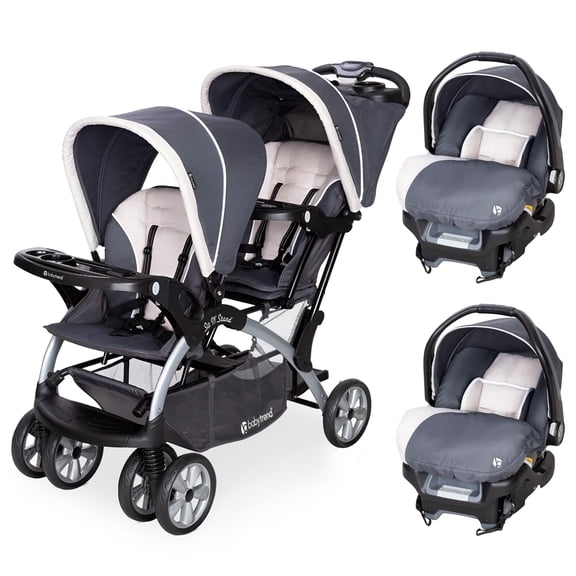 Baby Trend Double Stroller & 2 Ally 35 Infant Car Seat Combo Set, Magnolia