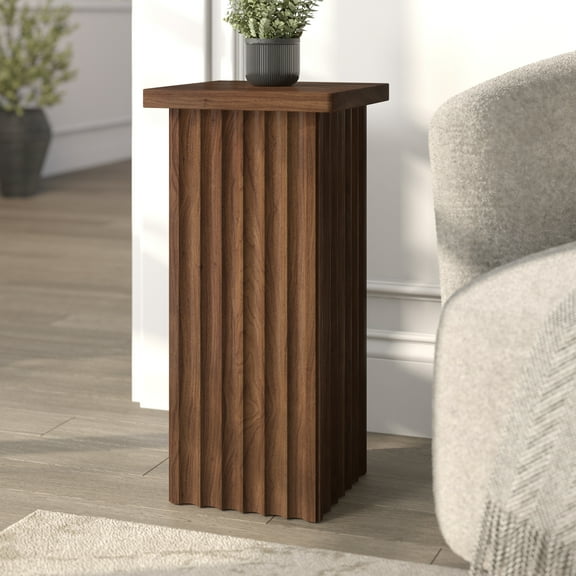 Bourne 10.75" Wide Square Fluted Side Table in Satin Walnut
