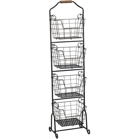 Gourmet Basics by Mikasa Ferme 4-Tier Metal Floor Standing Fruit/Home Storage Market Basket, Antique Black