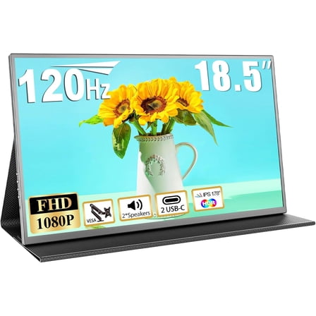 18.5 Inch Portable Monitor for Laptop, 1080P FHD 120Hz 125% sRGB USB-C HDMI Travel Monitor for Laptop Mac PC, Portable Screen with Smart Cover, VESA Compatible
