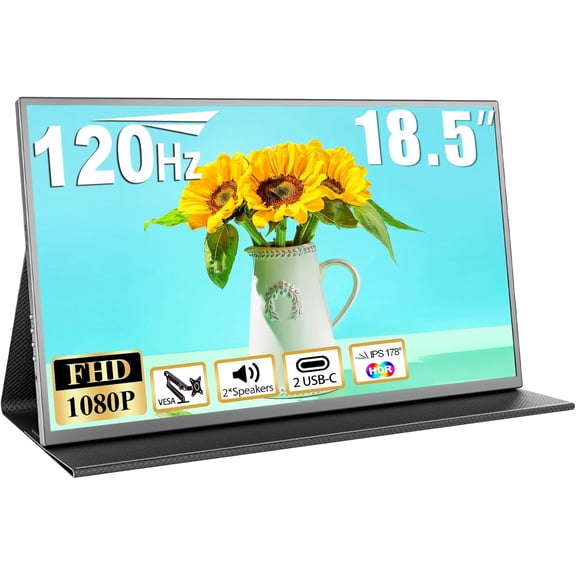 18.5 Inch Portable Monitor for Laptop, 1080P FHD 120Hz 125% sRGB USB-C HDMI Travel Monitor for Laptop Mac PC, Portable Screen with Smart Cover, VESA Compatible