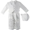 Christening Baptism Newborn Baby Boy Special Occasion Three Pc Satin Long Pant Outfit w/ Striped Vest Comes w/ Matching Hat