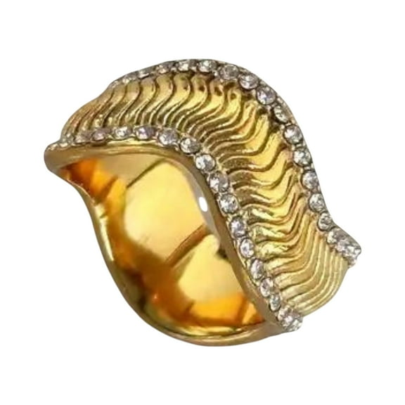 LAPRECIEUZ DE ARTHES JEWELRY 18K Yellow Gold-Filled Wavy snake chain Ring with Zircon Stone for Women Size 6