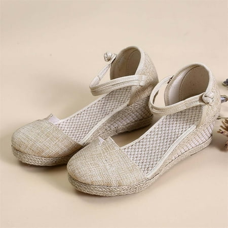 

amlbb Womens Wedge Sandals Closed Toe Wedges Shoes Platform Slingback Mid Low Heel Canvas Dress Sandals Womens Sandals