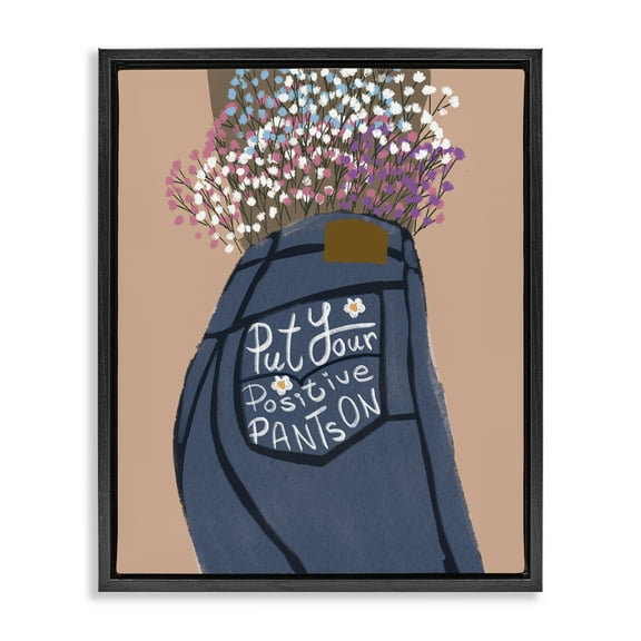 Stupell Industries Floral Positive Pants Novelty Painting Black Floater Framed Art Print Wall Art, 17 x 21