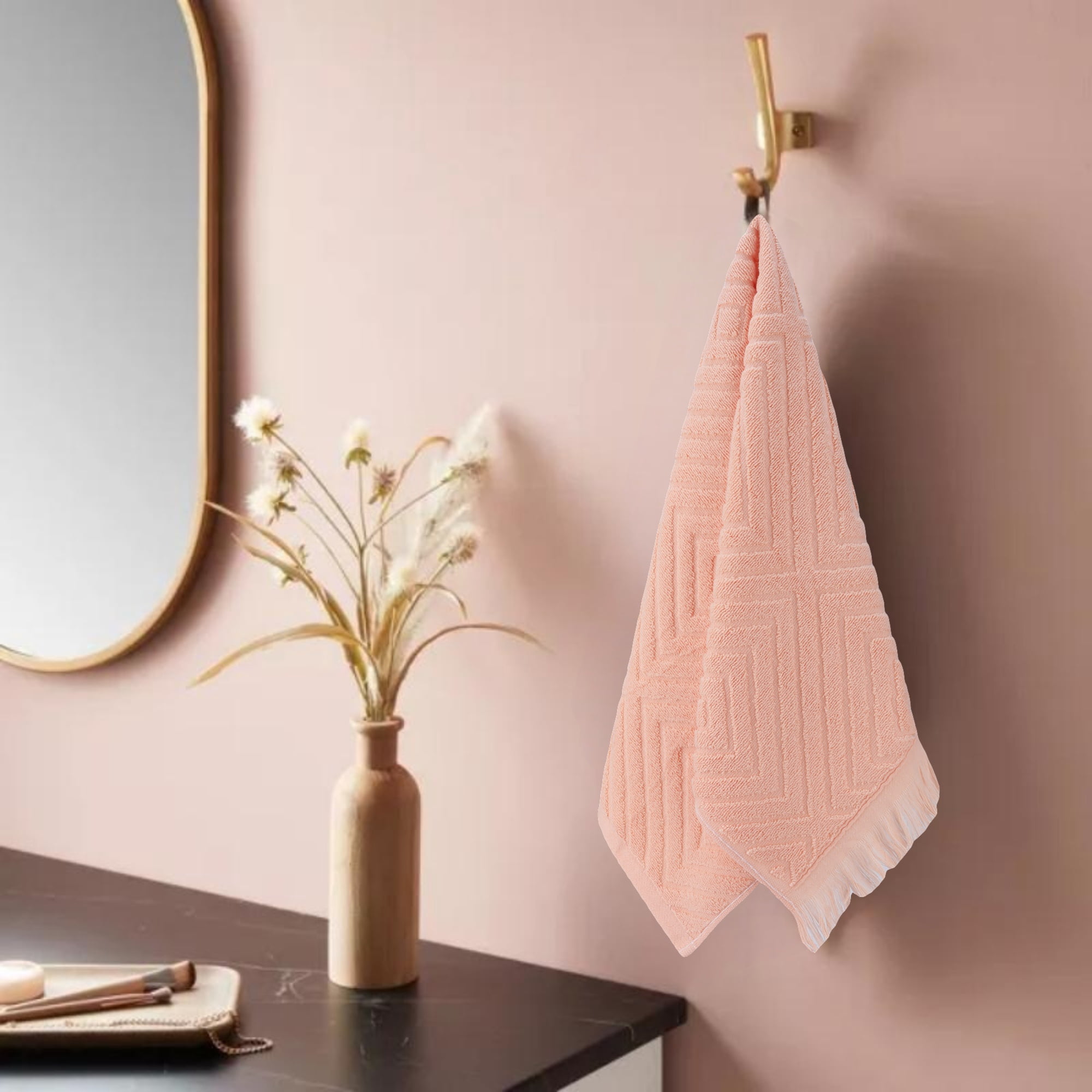 Unique Bargains 3 Pcs Geometric Soft Hand Towels Orange/Pink-1 13" x 29"/6" x 15"
