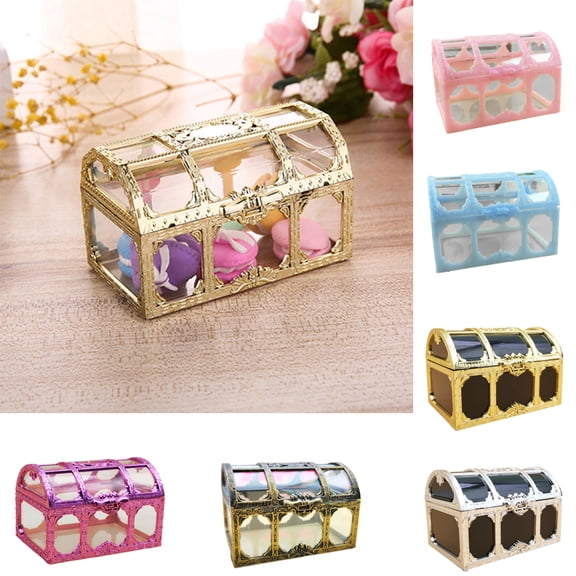 D-GROEE Vintage Clear PP Jewelry Trinket Box Shadow Vanity Rings Earrings Box Organizer Cards Collection Display Case Decorative Keepsake Box with Lid for Home Decor