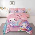 thumbnail image 2 of Erosebridal Axolotl Bedding Set Bedroom Decor,Cute Cartoon Axolotl Sea Shell Background Kawaii Bedding Set,Cartoon Sea Animals Axolotl Comforter King Size with 2 Pillowcase, 2 of 7