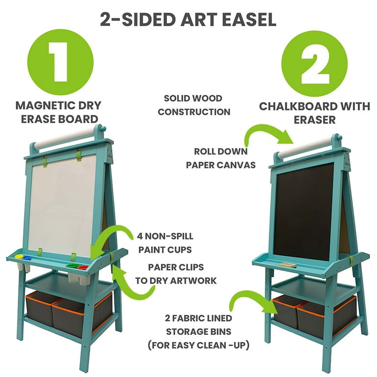 Double-sided Dry Erase Blackboard Easel with Trays - Wooden Frame
