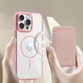 thumbnail image 5 of 2 in 1 Wallet Case for iPhone 12 Pro / 12 6.1", Compatible with Magsafe Clear Shockproof Magnetic Phone Case with Card Holder Bumper Anti-Yellowing Cover for iPhone 12 Pro / 12, Pink, 5 of 8