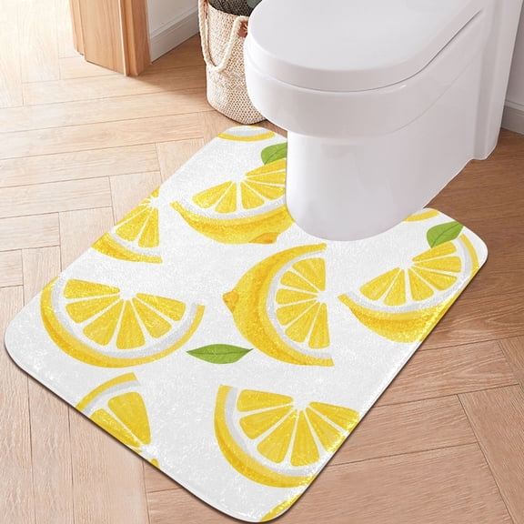 Toilet Rug U-Shaped Bathroom Rugs Non-Slip Soft Plush Machine Washable Contour Bath Mat Lemon Slice and Leaf 24x20