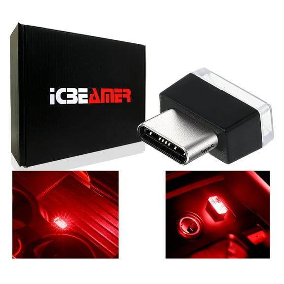 ICBEAMER Type C Adapters Atmosphere Light, [Color: Red] Universal Interface Plug-In Miniature Night light LED USB Car Interior Trunk Ambient