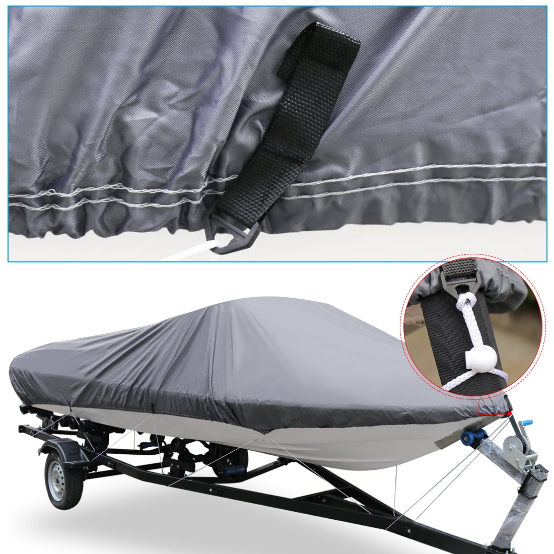 210D Waterproof Trailerable V-Hull Boat Cover, Gray