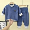 thumbnail image 2 of Odeerbi Infant Boys Girls Fleece Pajama Sets Fall Winter Thermal Pajamas Kids Long Sleeve Velvet Sleepwear Elastic Waist Long Pants Two-piece Lounge Set Infant Clothes Navy, 2 of 4