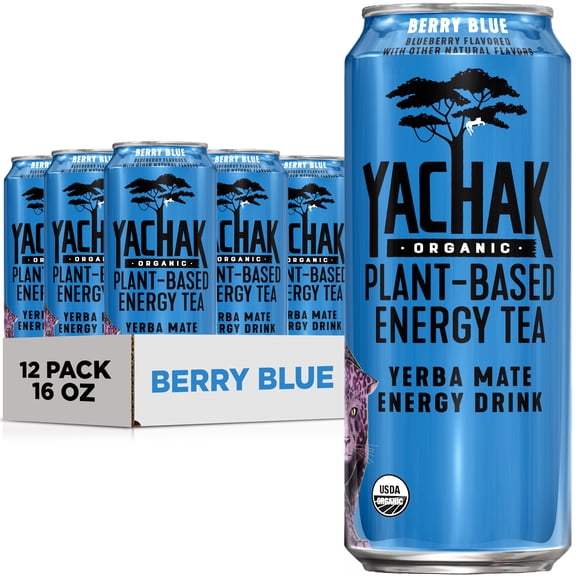 Yachak Yerba Mate Drink, Berry Blue, 16 fl oz, 12 Pack Cans