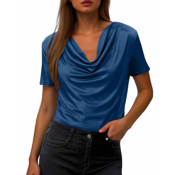 Kukoosong Women's Breathable Scrunch Neck T-Shirts Solid Color Short Sleeve Pullover for Summer Casual, Lightweight and Comfy Tee Shirt for Women