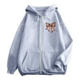 thumbnail image 3 of Women's Fashion Rugby Print Zippered Long Sleeve Hoodie with Pocket Drawstring Casual Athletic Sweatshirt, 3 of 6