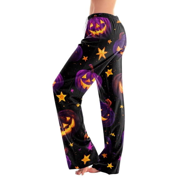 Womens Halloween Comfy Pajama Pants Pumpkin Face Print Casual Elastic Waist Pjs Lounge