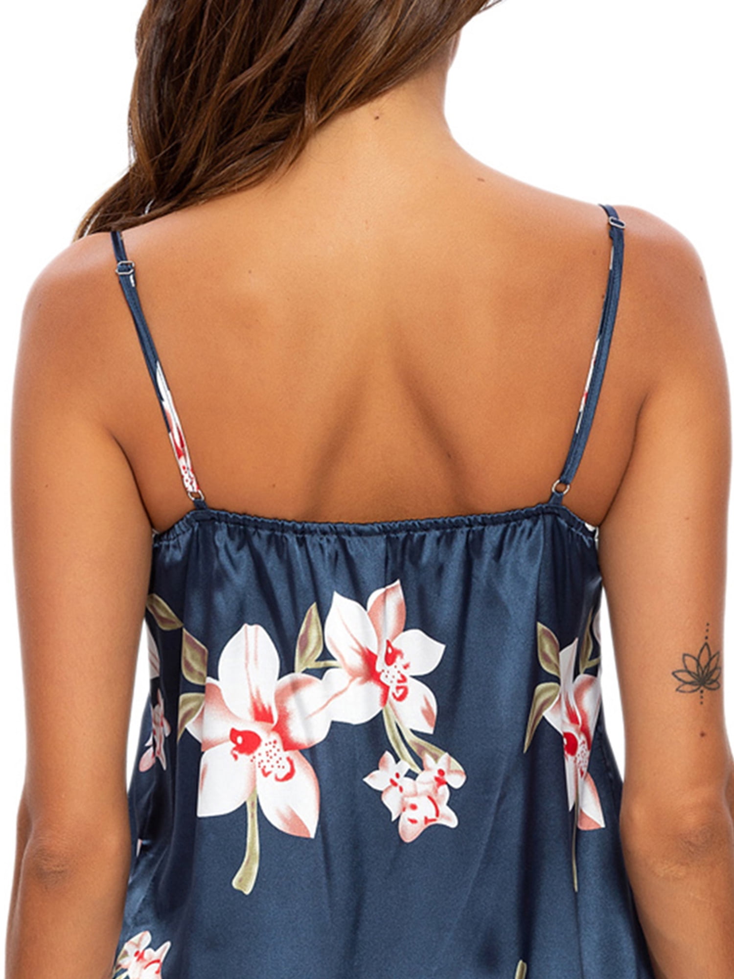 Unique Bargains Womens Sleeveless Cami Shirt Satin Lounge Set Pajama Sleepwear Sets